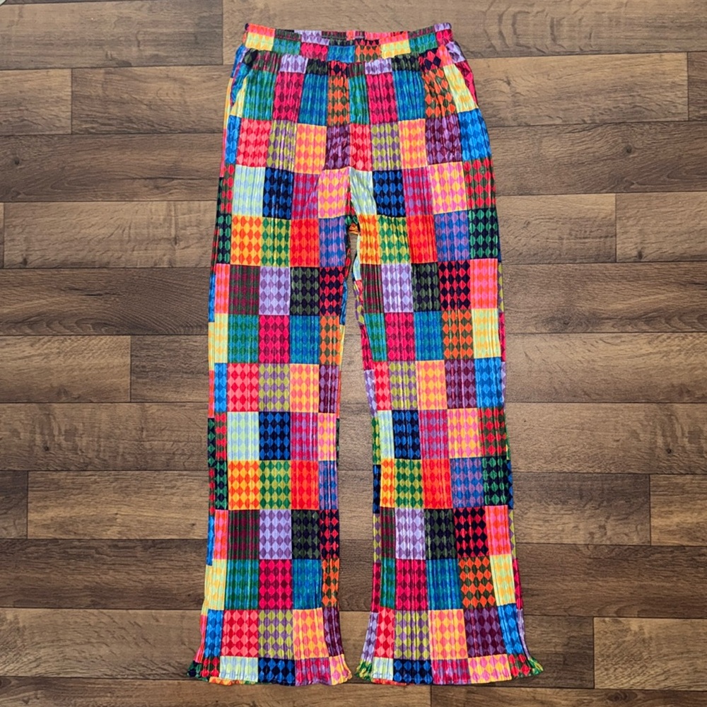 Dressed in LALA Multicolor Patchwork Houndstooth Wide-Leg Pants